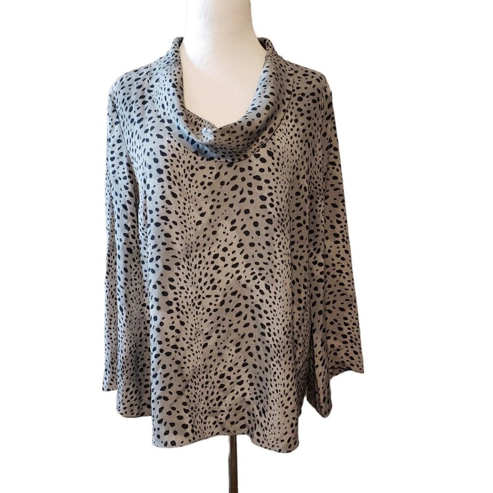 Rebecca Moses 100% silk blouse animal print bell sleeves‎ cowl neck size M